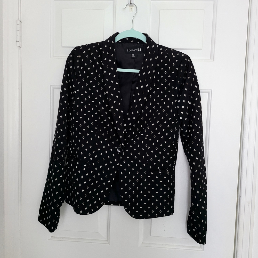 Forever 21 Black Printed Single-Button Blazer